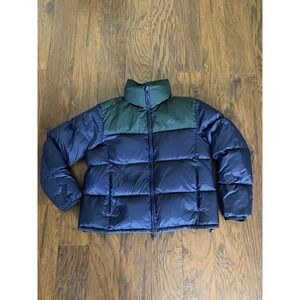 Lacoste Down Puffer Jacket Women 42 Blue Green Hi Neck